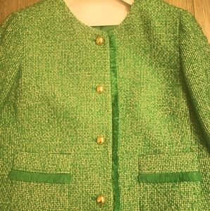 Talbots Green Tweed Jacket with Gold Accents